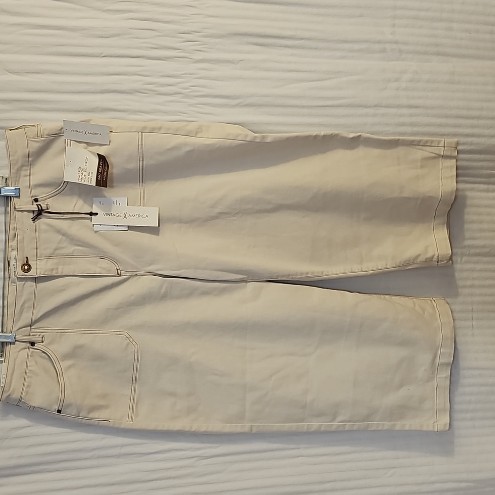 Vintage America Cream High rise Wide Leg  Crop Pants. PLUS SIZE